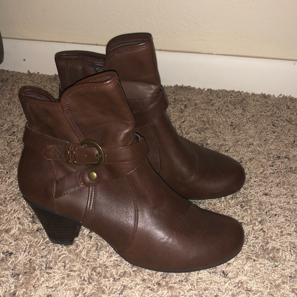 Cute dark brown ankle heeled boots